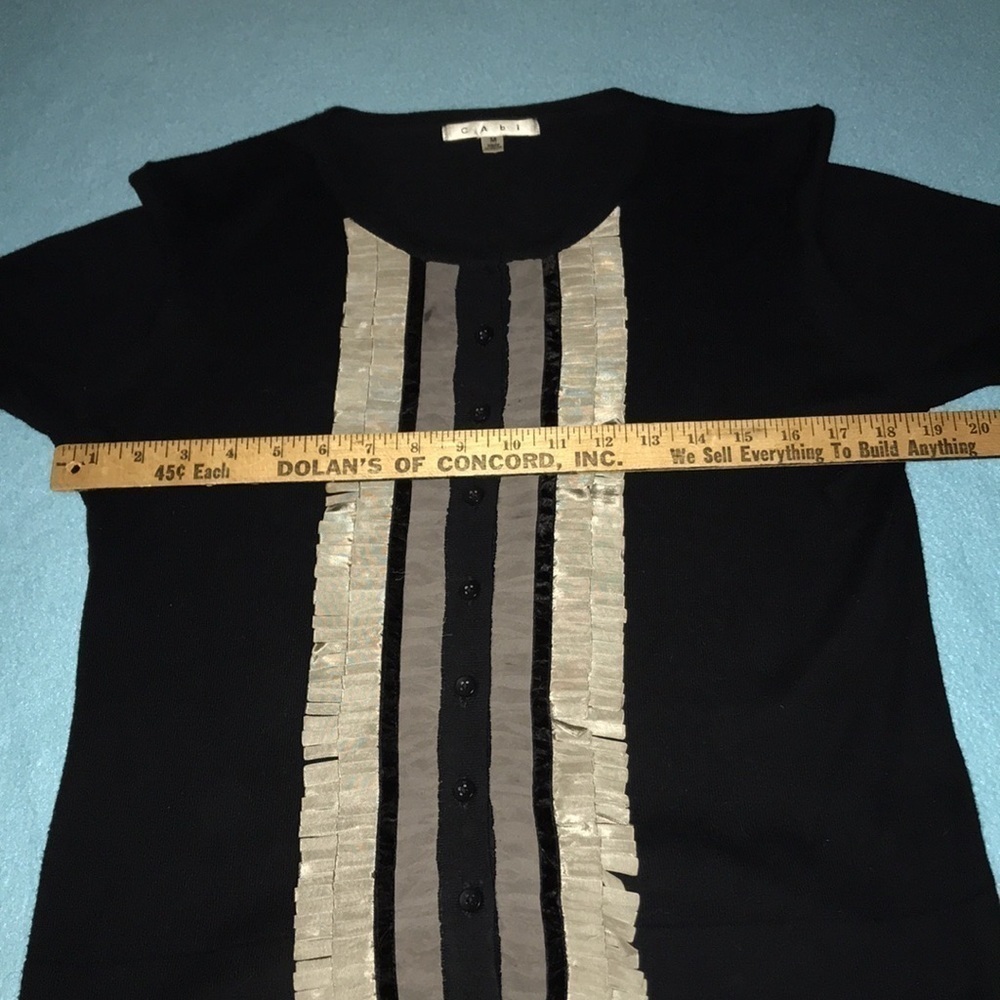 CABI Broadway tuxedo cardigan fringe sweater cashmere cotton blend NEW size M - Picture 7 of 10